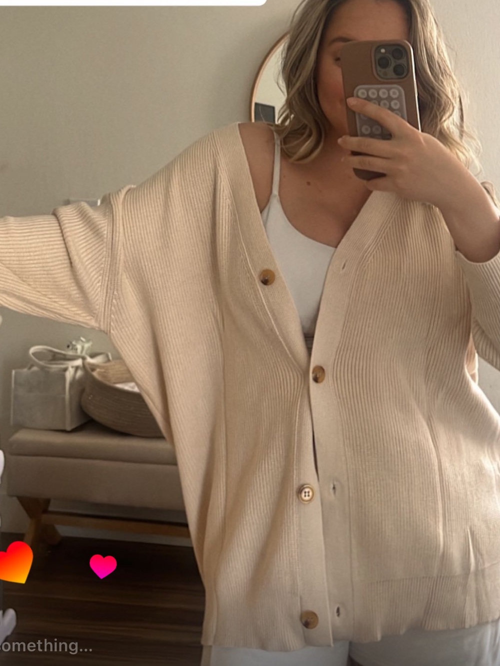 Cream Button-Front Ribbed Cardigan Sweater